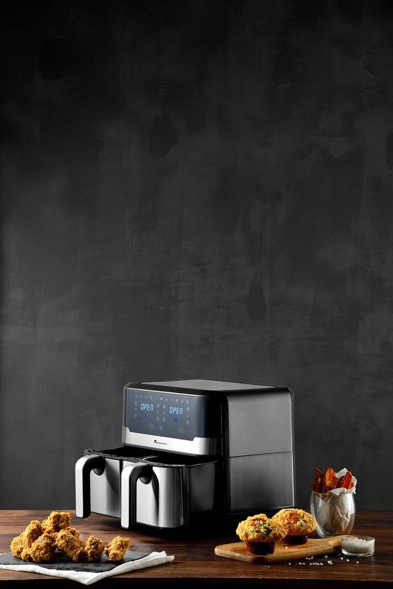 MASTERPRO Heißluftfritteuse Doppelbehälter BGMP-9178-BK silber Metall B/H/T: ca. 45x35,5x38 cm ca. 9 l