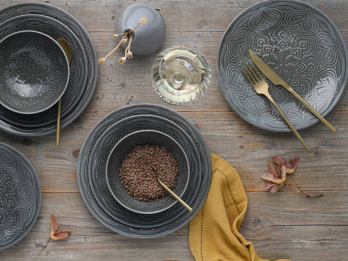 CreaTable Tafelservice Orient Mandala stein Porzellan 12 tlg.