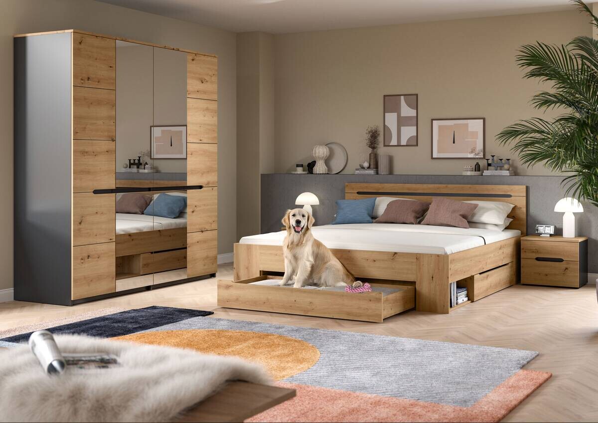 Schlafzimmer CANU, Set basaltgrau Artisan Nachbildung