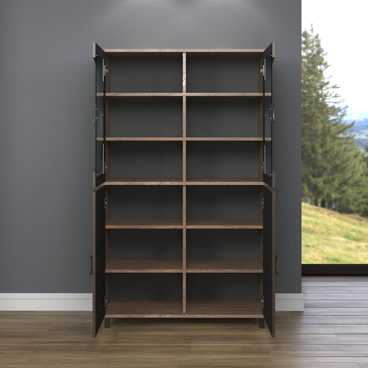 Highboardvitrine Fusion Eiche dunkel Nachbildung bronze Optik B/H/T: ca. 97x163x42 cm
