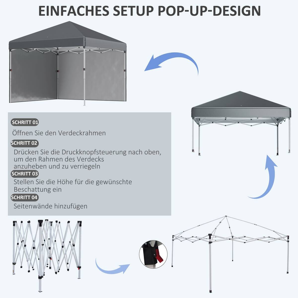 Outsunny Pavillon dunkelgrau Polypropylen B/H/L: ca. 297x297x274 cm