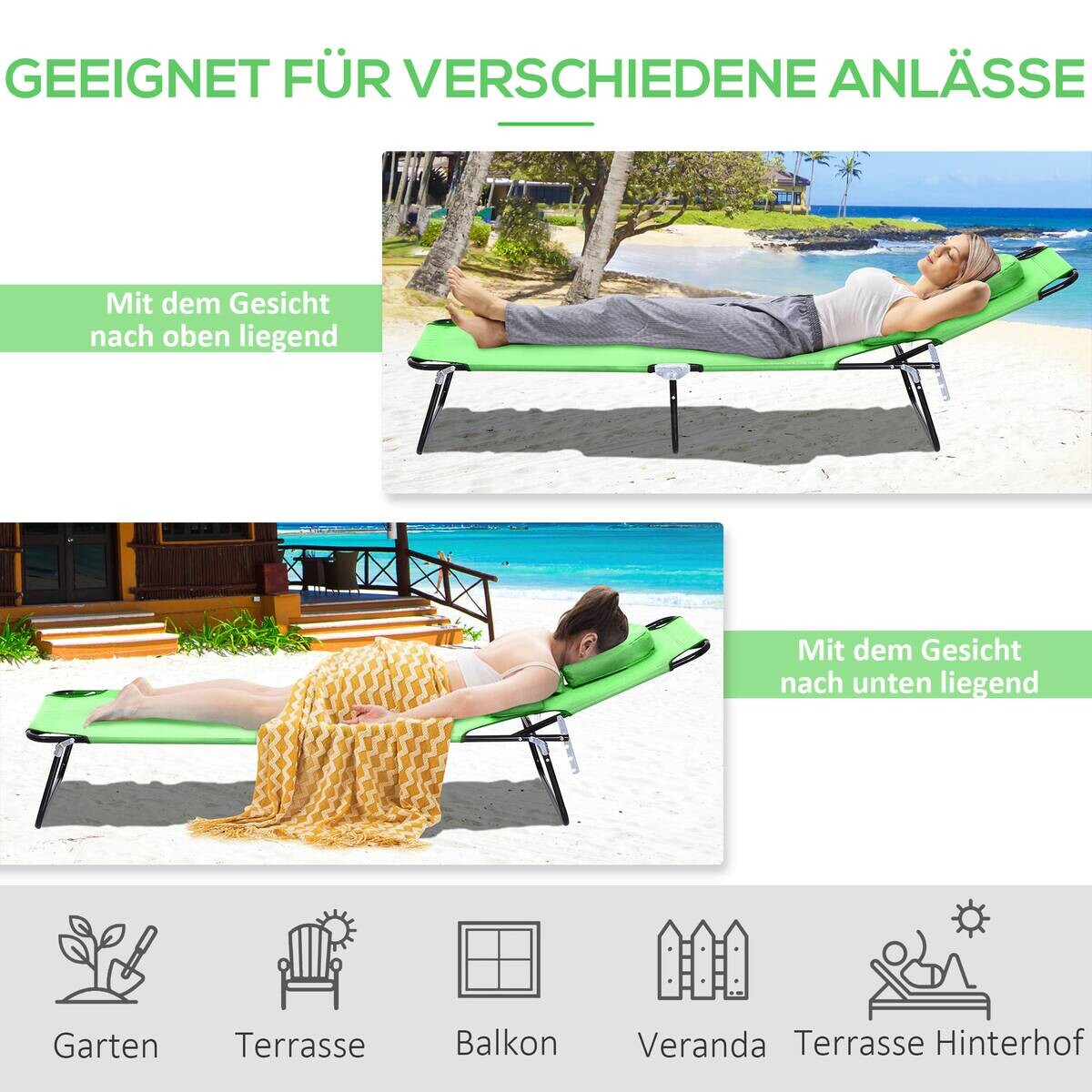 Outsunny Sonnenliege grün Polyester B/H/L: ca. 58x36x187 cm