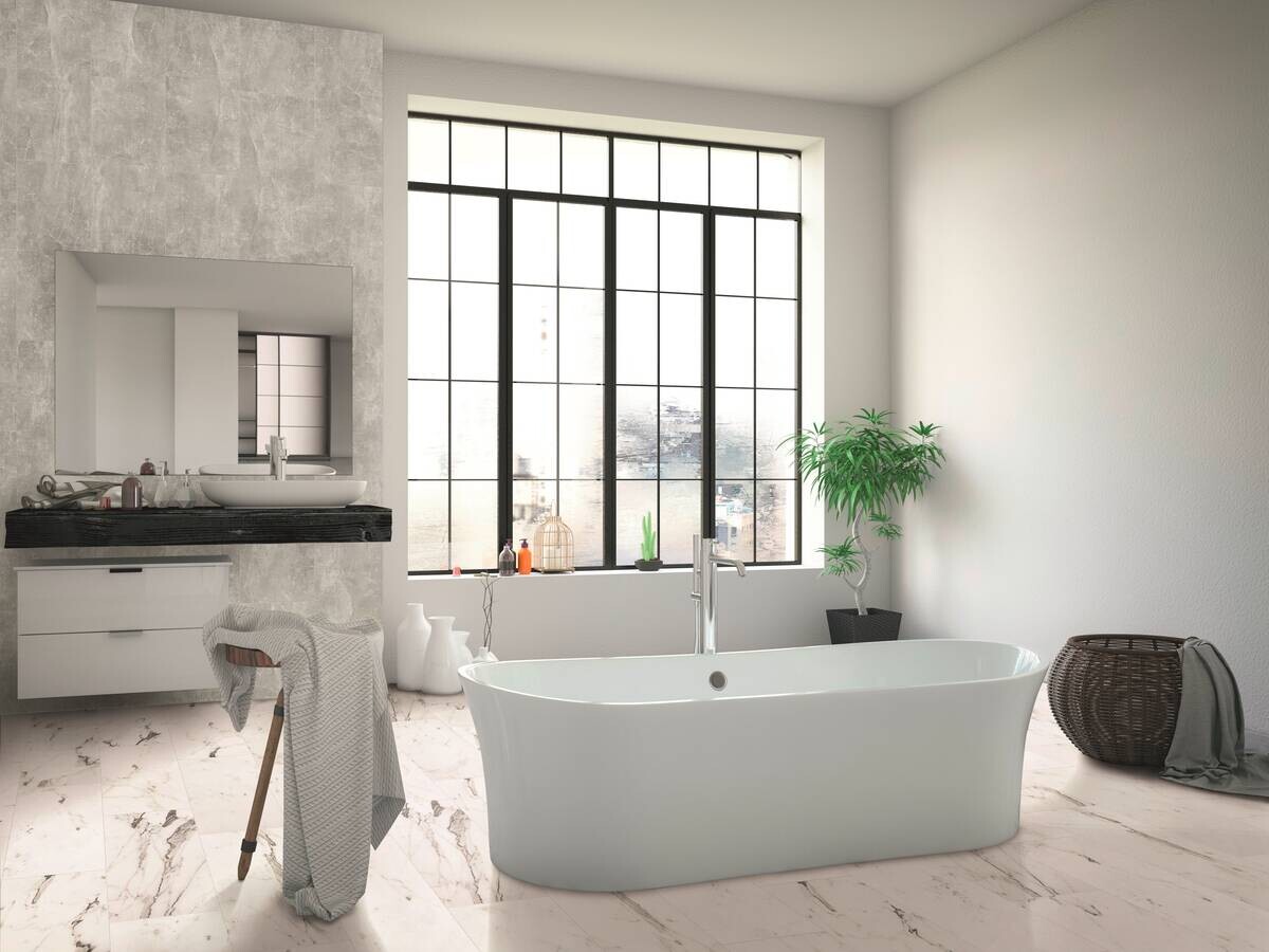 Laminatboden Marmor weiß ca. 2,367 m² im Paket B/L: ca. 28x60,4 cm pro Paket