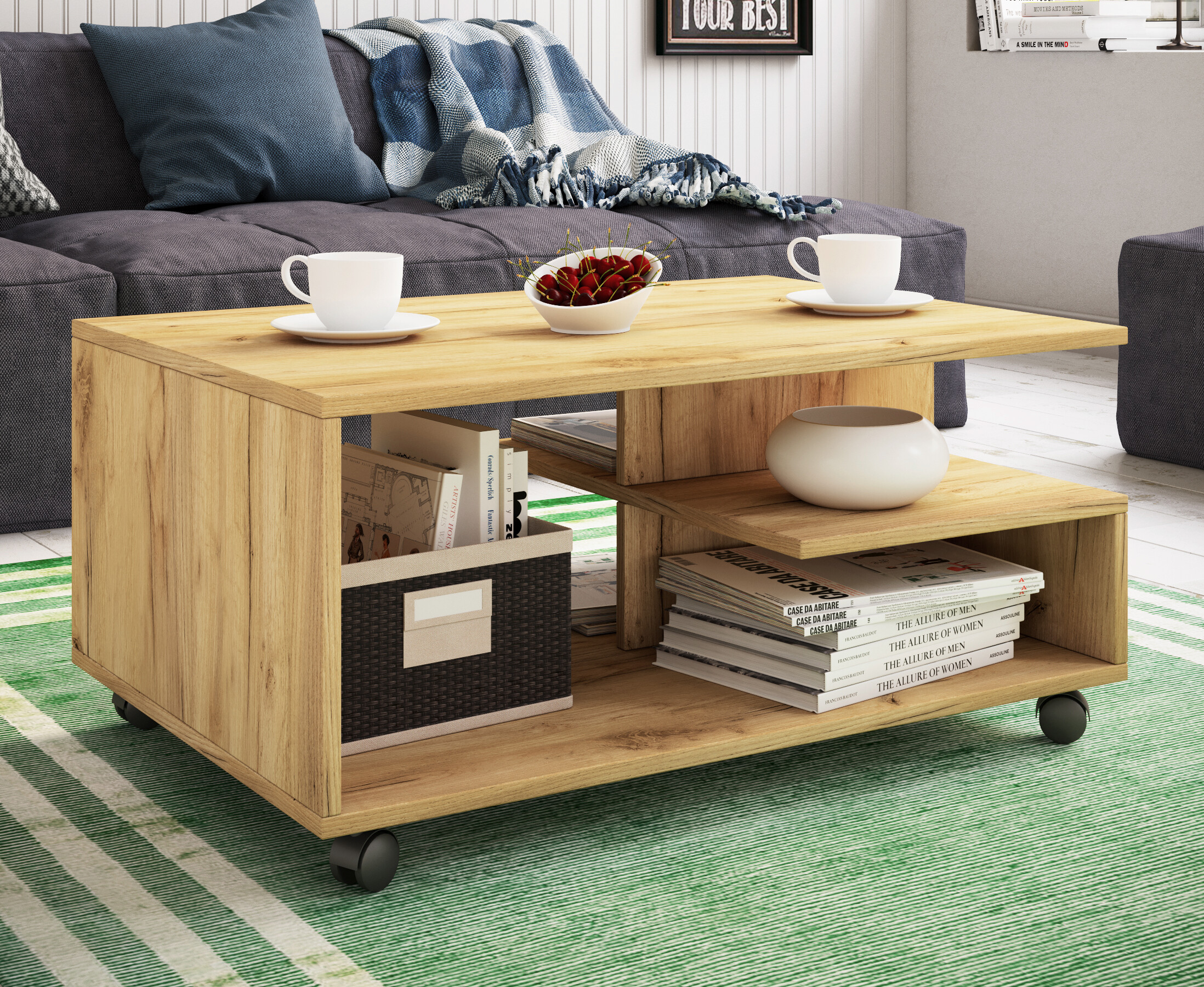 VCM Möbel Couchtisch Stango Eiche Honig Holzwerkstoff B/H/T: ca. 80x40x50 cm