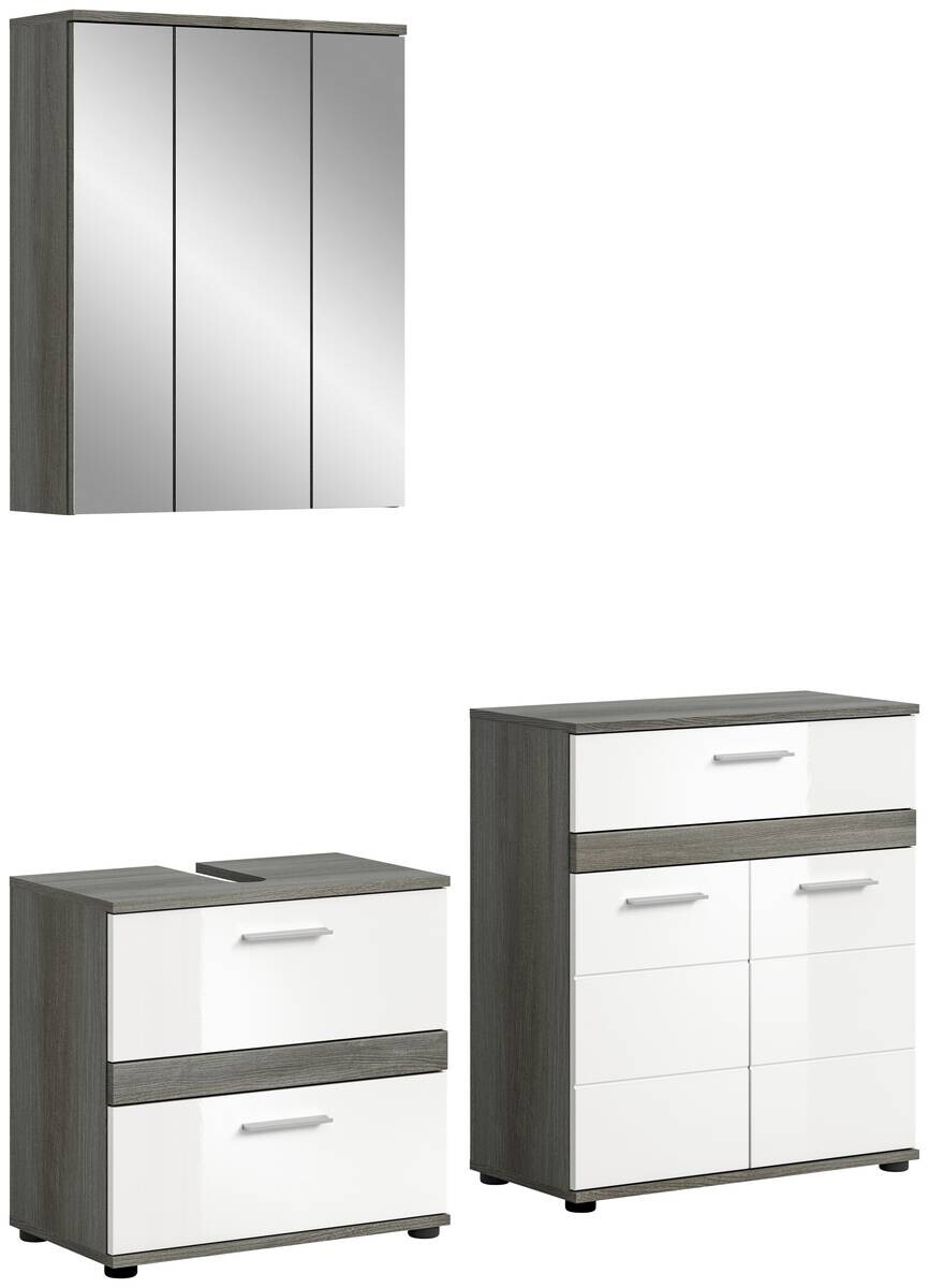 Badezimmer-Set BLAKE Rauchsilber Nachbildung weiß Hochglanz B/H/T: ca. 146x191x34 cm