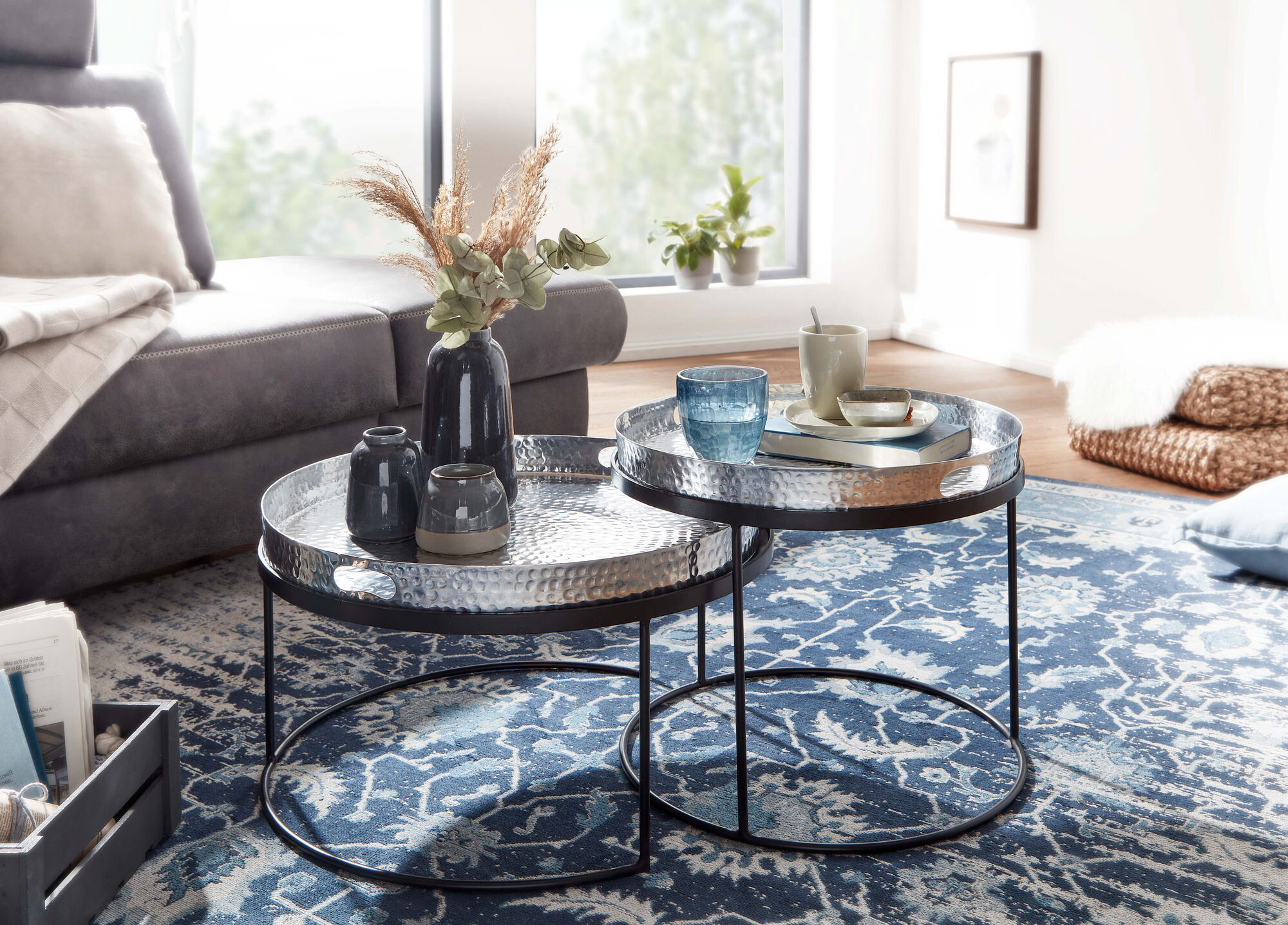 Wohnling Couchtisch 2er-Set. silber B/H/T: ca. 56x33x56 cm