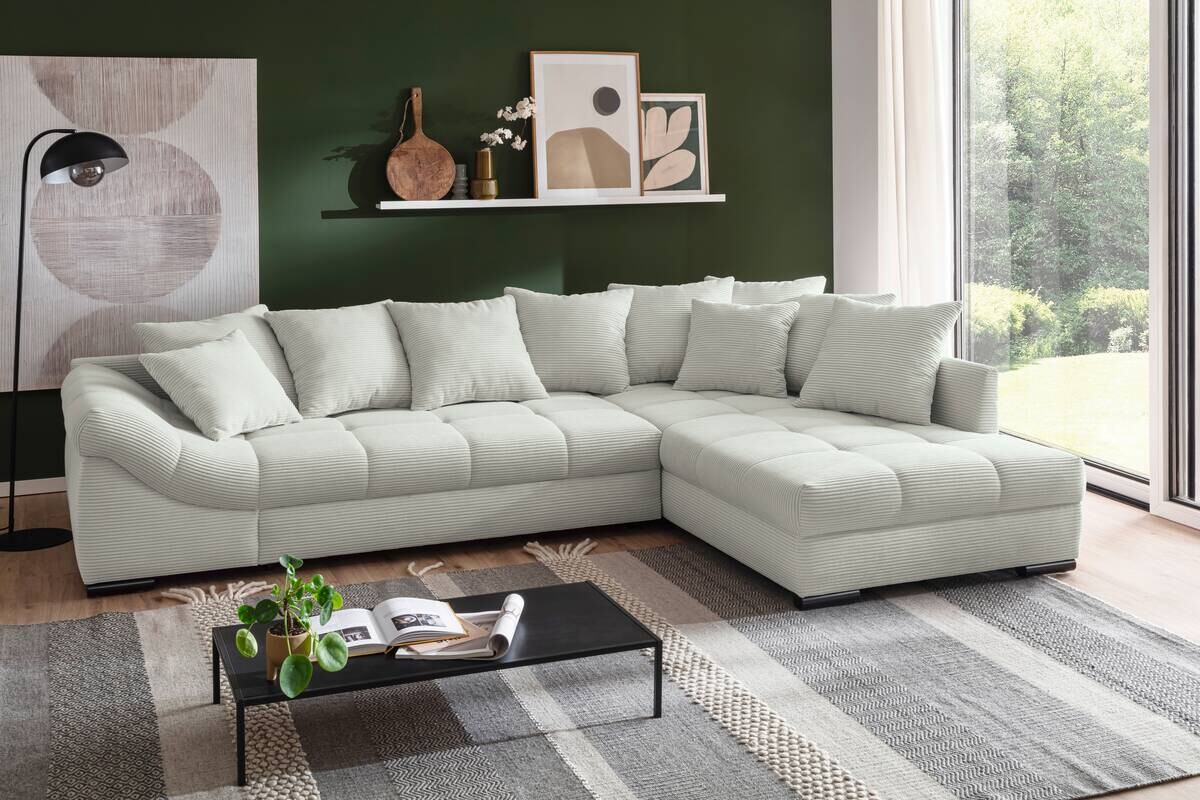 Ecksofa mit Bettfunktion ivory Microfaser B/H/T: ca. 303x88x202 cm
