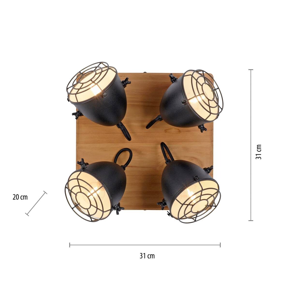 Just Light Deckenleuchte BEETLE 15174-18 natur schwarz Metall Holz B/T: ca. 31x31 cm E14 4 Brennstellen