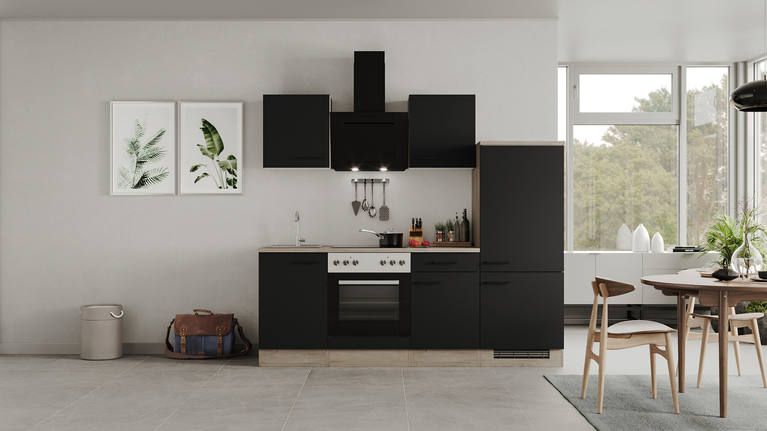 Küchenblock Capri schwarz matt B/H/T: ca. 220x200x60 cm