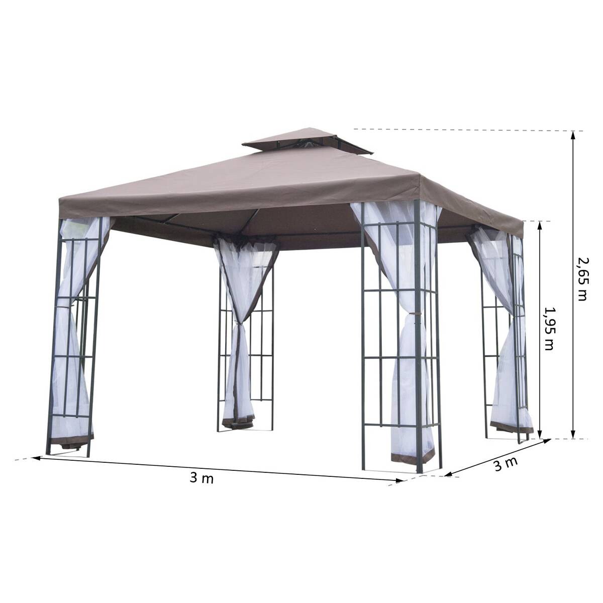 Outsunny Gartenpavillon café braun Stahl B/H/L: ca. 300x270x300 cm