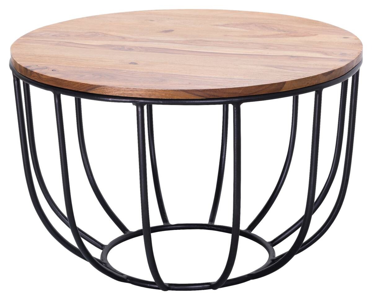 Wohnling Couchtisch natur schwarz Echtholz Eisen B/H/T: ca. 60x39x60 cm