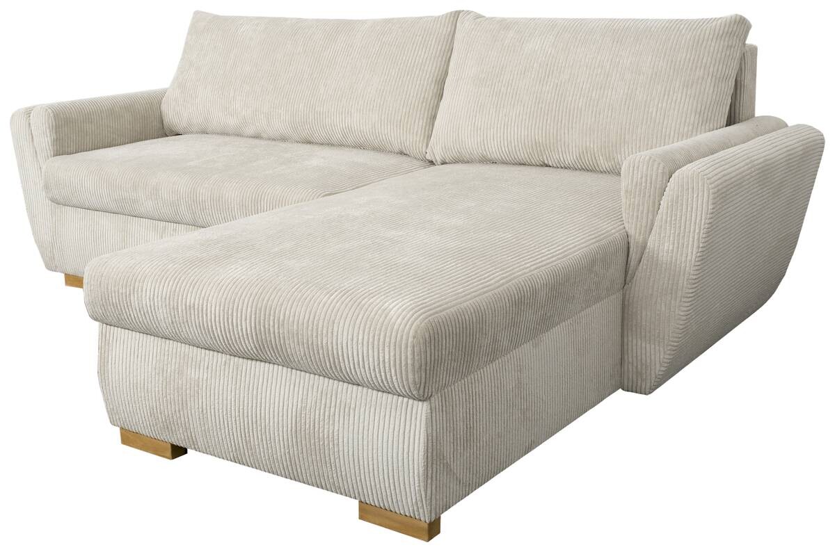 Ecksofa mit Bettfunktion und Bettkasten beige Velourstoff B/H/T: ca. 229x86x167 cm