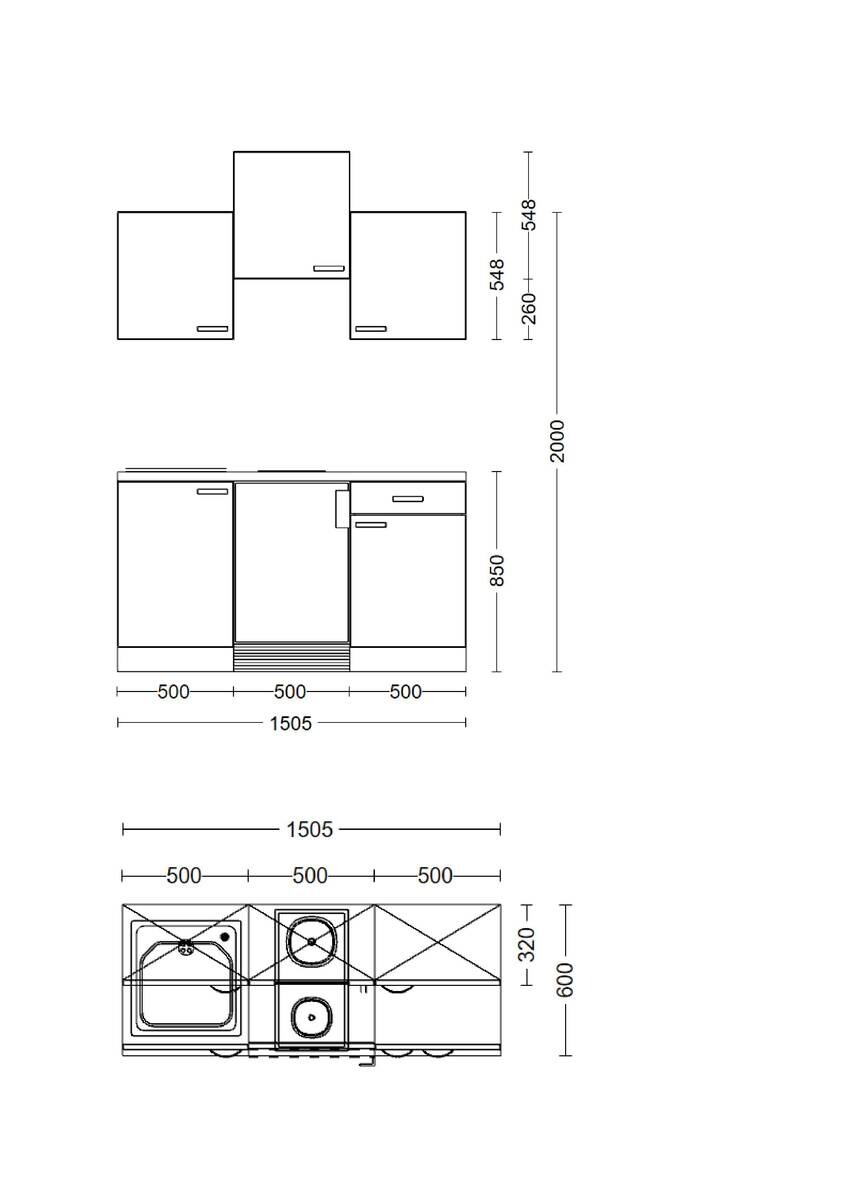 Flex-Well Küchenblock Morena Basalt matt B/H/T: ca. 151x226x60 cm