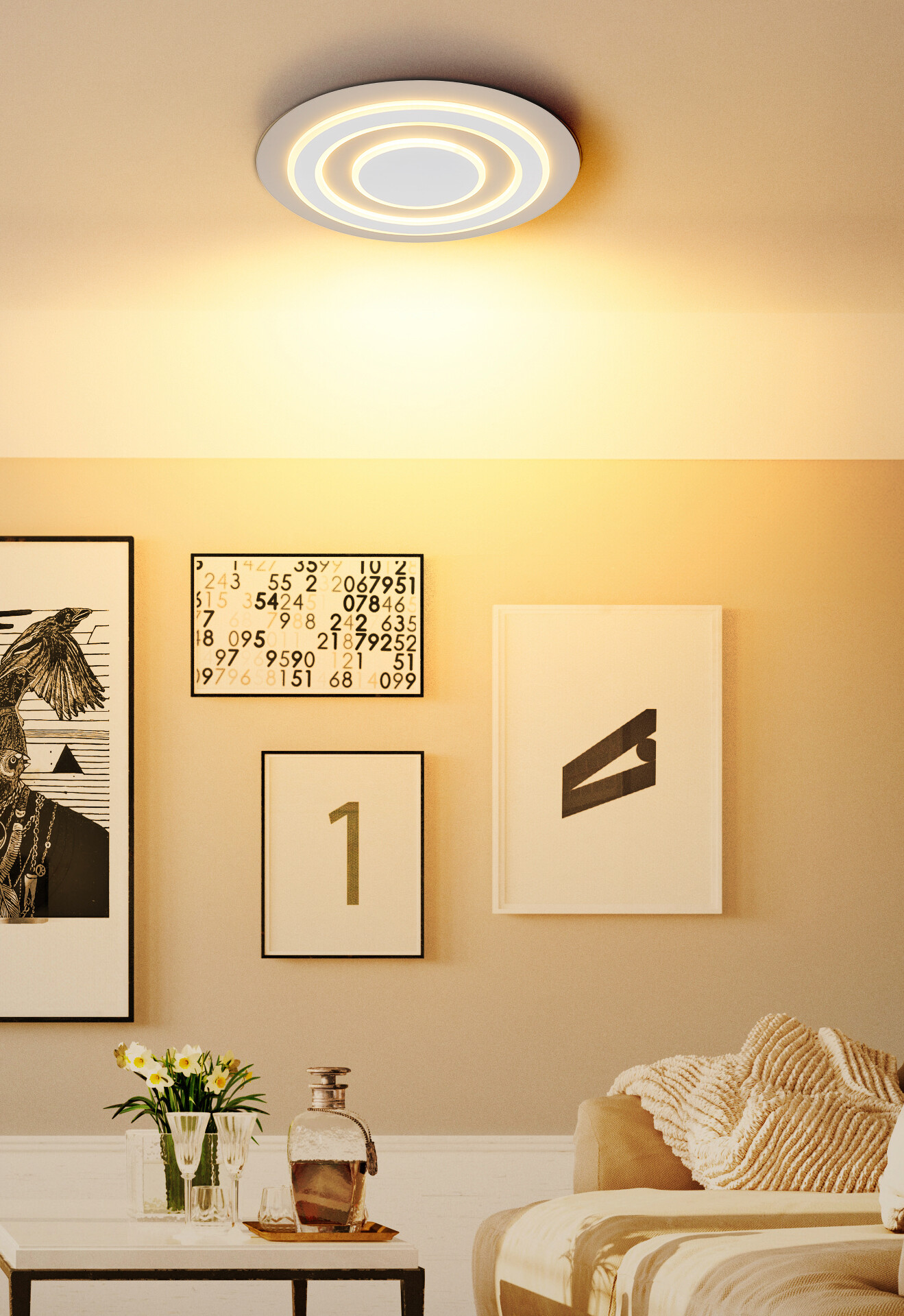 GLOBO Deckenleuchte weiß sand Opal Metall Acryl H/D: ca. 43x48 cm