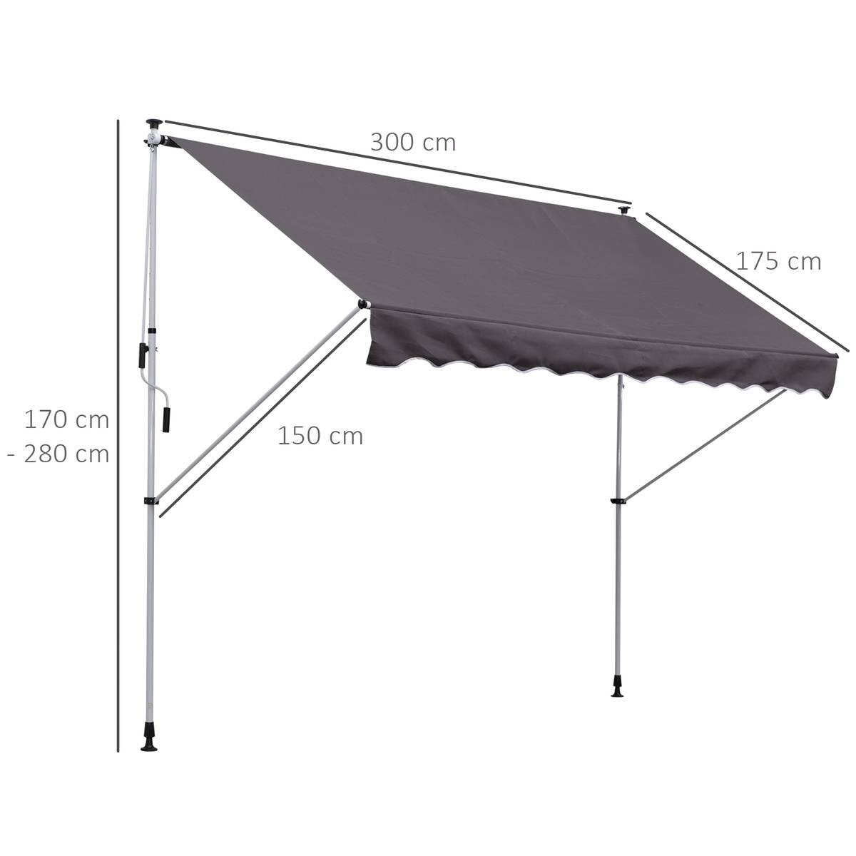 Outsunny Klemm-Markise grau B/H/L: ca. 300x280x150 cm