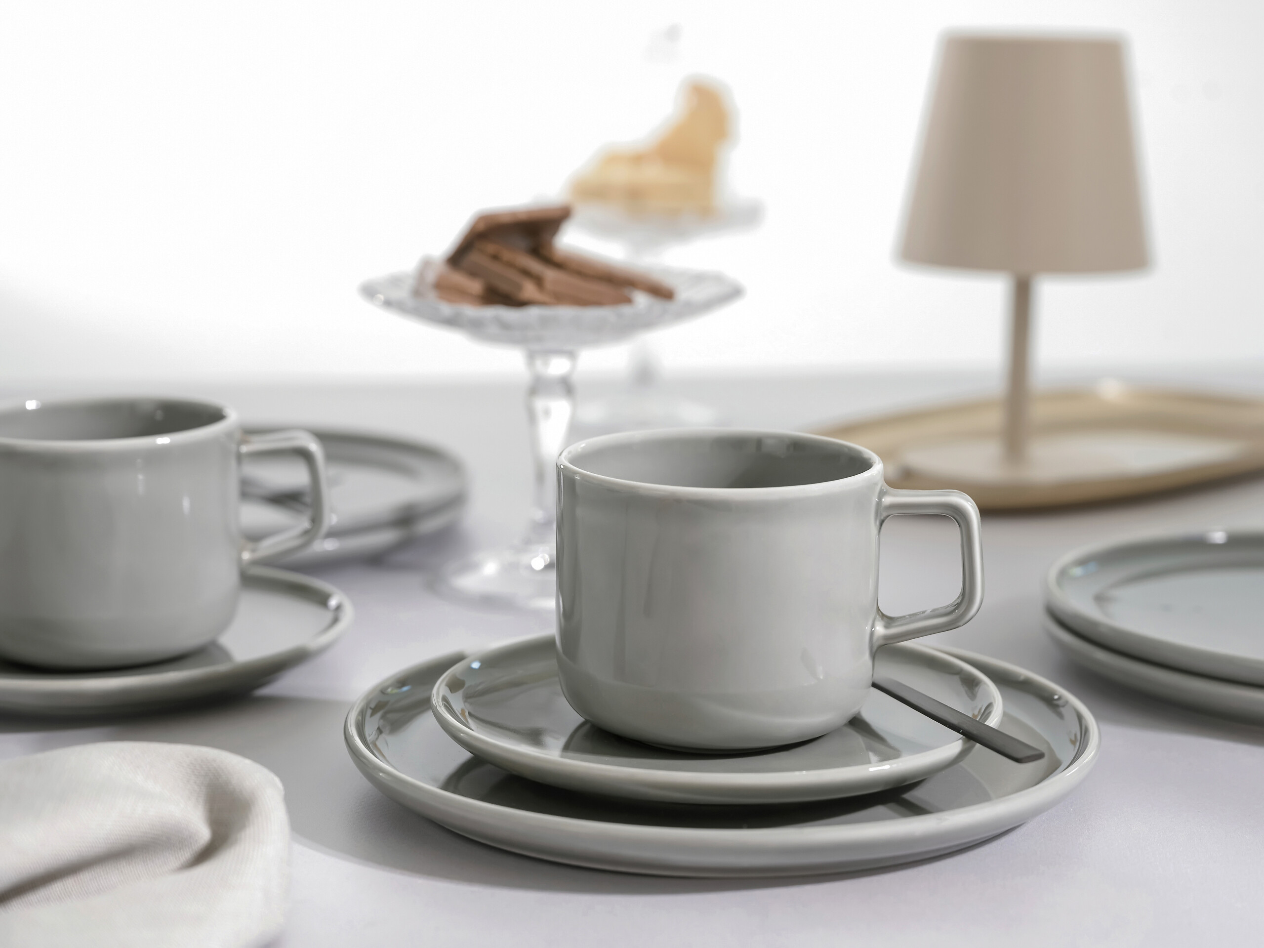 CreaTable Kaffeeservice Chef Collection grau Porzellan 18 tlg.