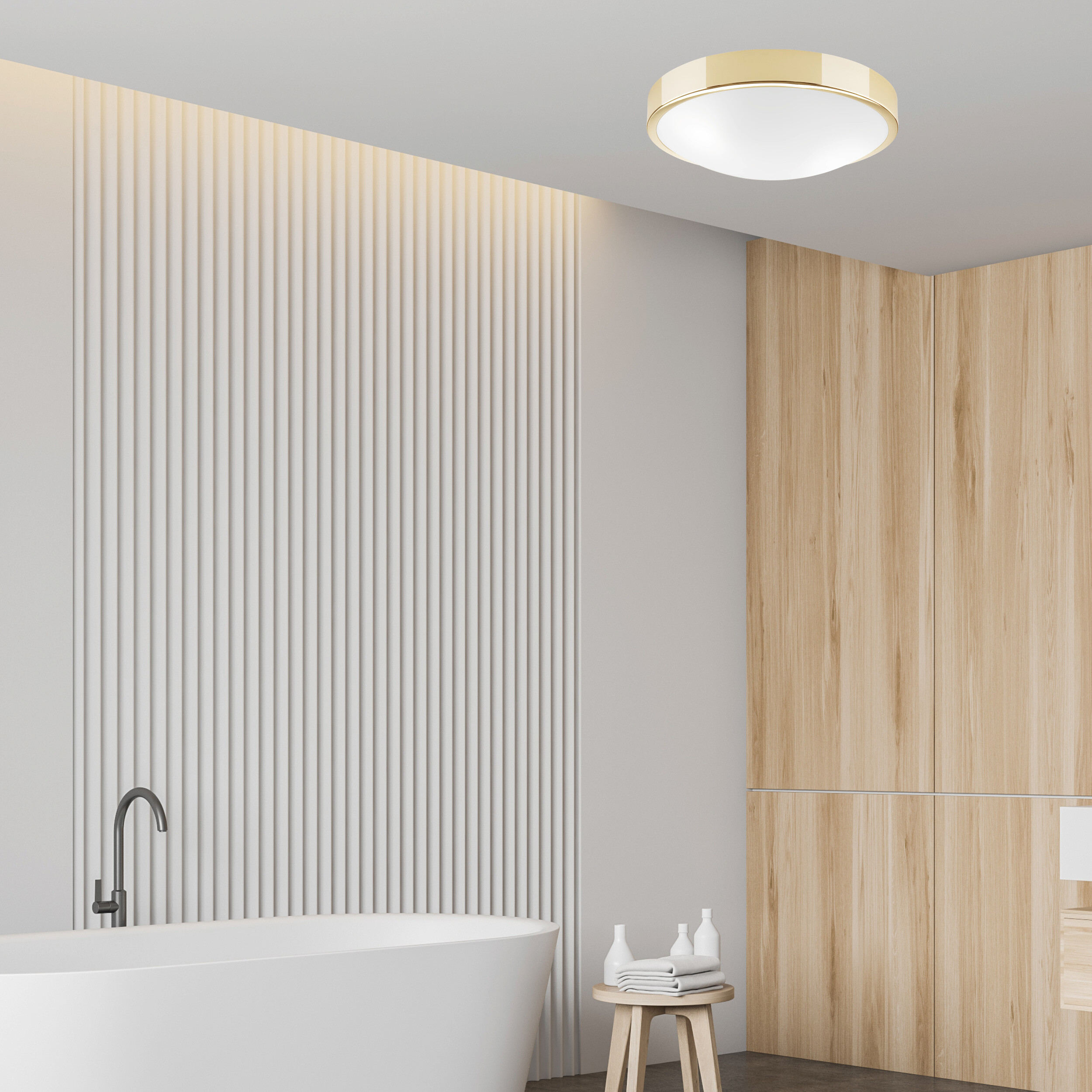 Lamkur Deckenleuchte gold Stahl Glas B/H/L: ca. 37x8x37 cm E27 2 Brennstellen