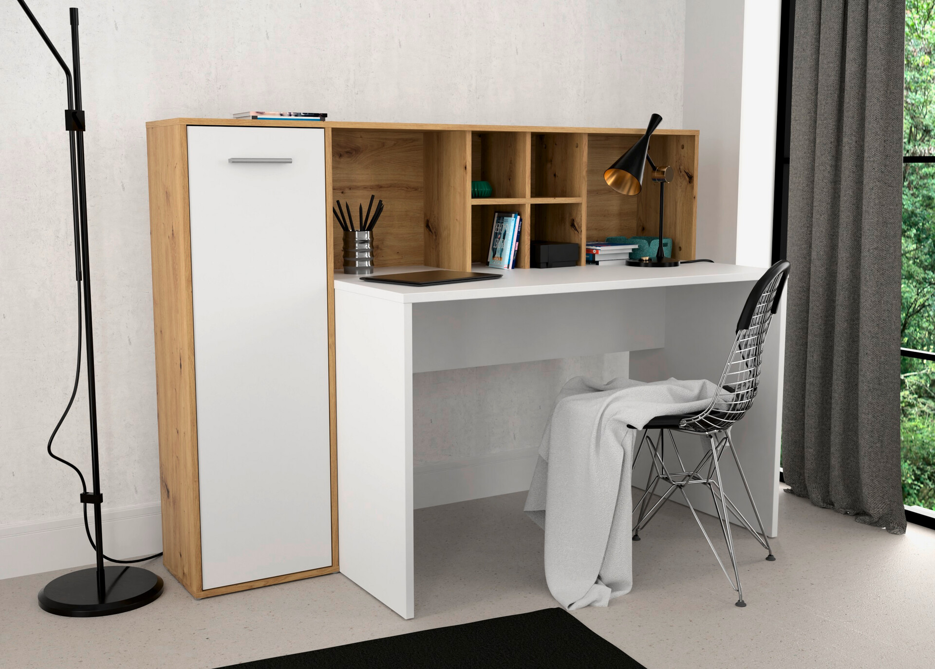 Schreibtisch  weiß Eiche Artisan Nachbildung B/H/T: ca. 158x116x66 cm