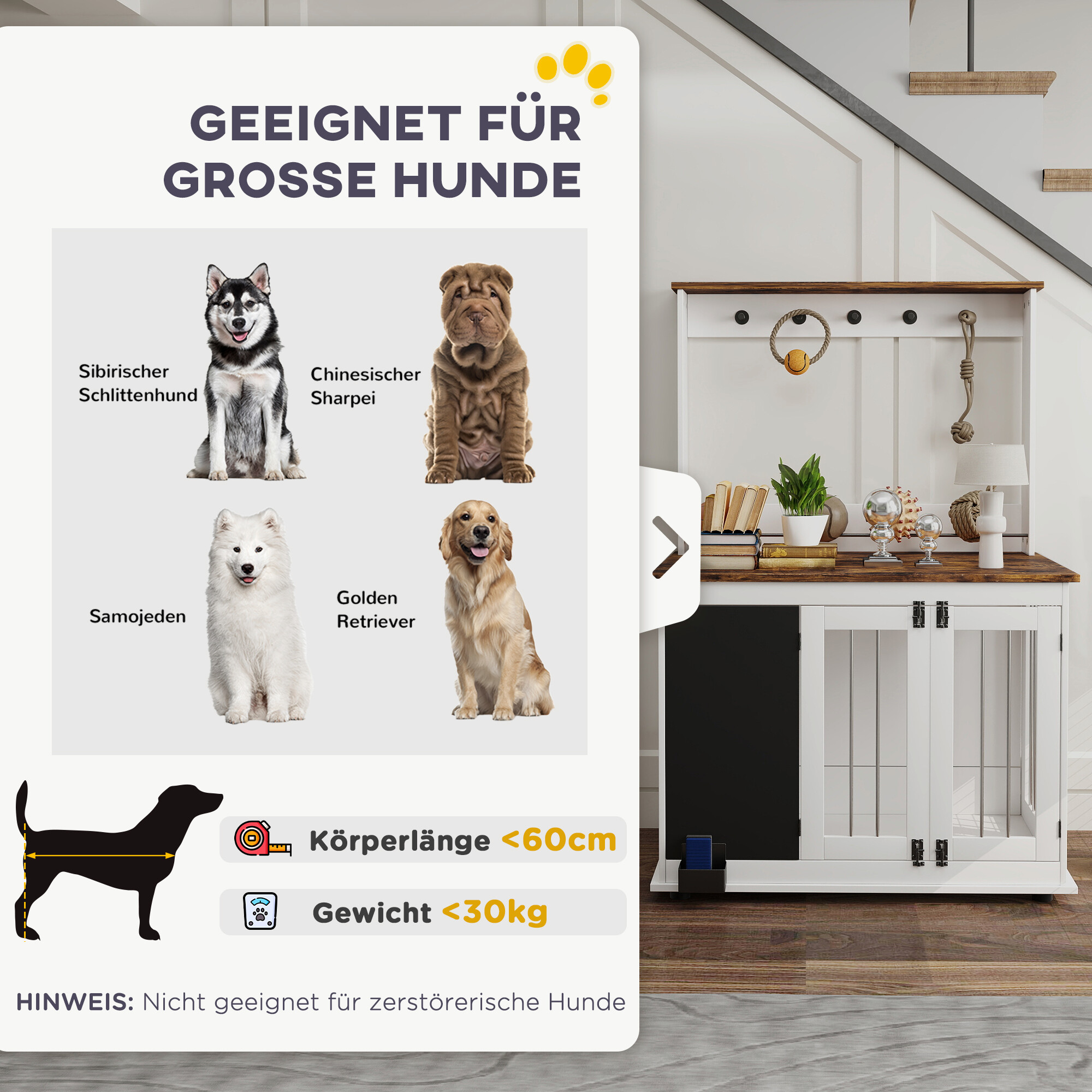 PawHut Hundekäfig weiß Stahl B/H/L: ca. 65x150x98 cm