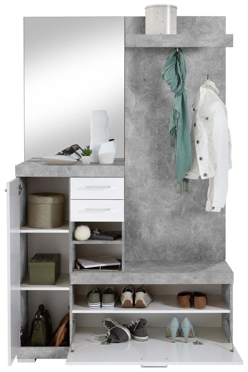 Garderobe Beton Optik weiß glänzend B/H/T: ca. 120x193,5x35,5 cm