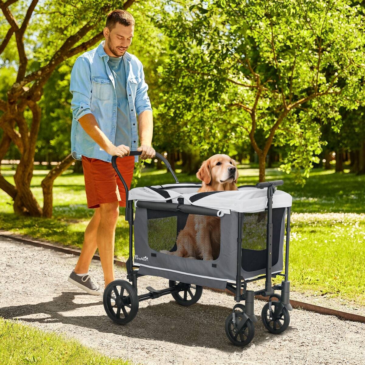 PawHut Hundewagen dunkelgrau Stahl B/H/L: ca. 65x102x110 cm