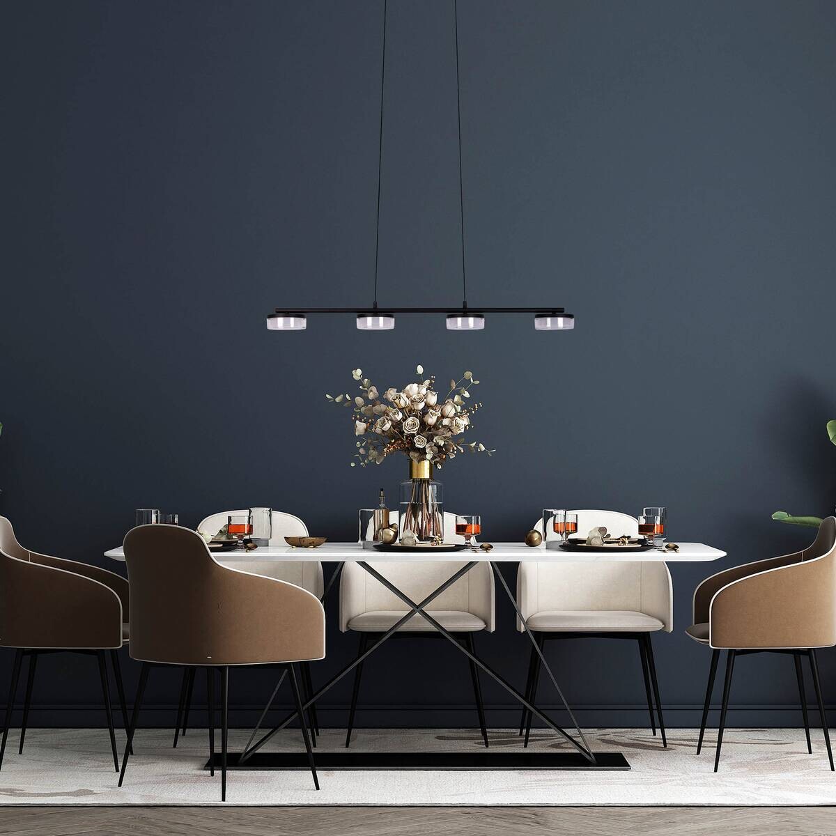 Näve Leuchten Pendelleuchte 7096522 schwarz Metall Kunststoff B/H/T: ca. 12x150x96 cm null 4 Brennstellen