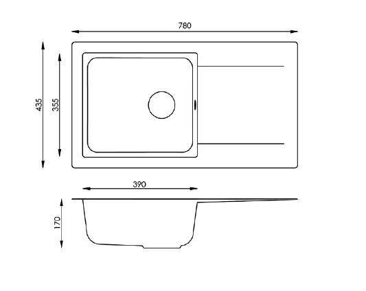 Respekta Einbauspüle Denver 78 x 44 S schwarz Mineralite B/H/T: ca. 78x17x43,5 cm