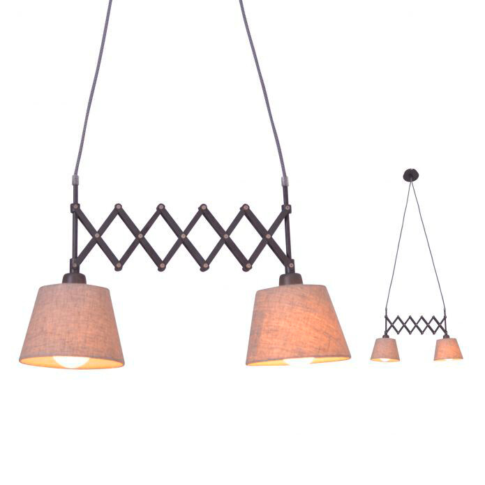 Näve Leuchten Scherenpendelleuchte NV6131927 braun natur Kunststoff Metall H/D: ca. 135x70 cm E27 2 Brennstellen