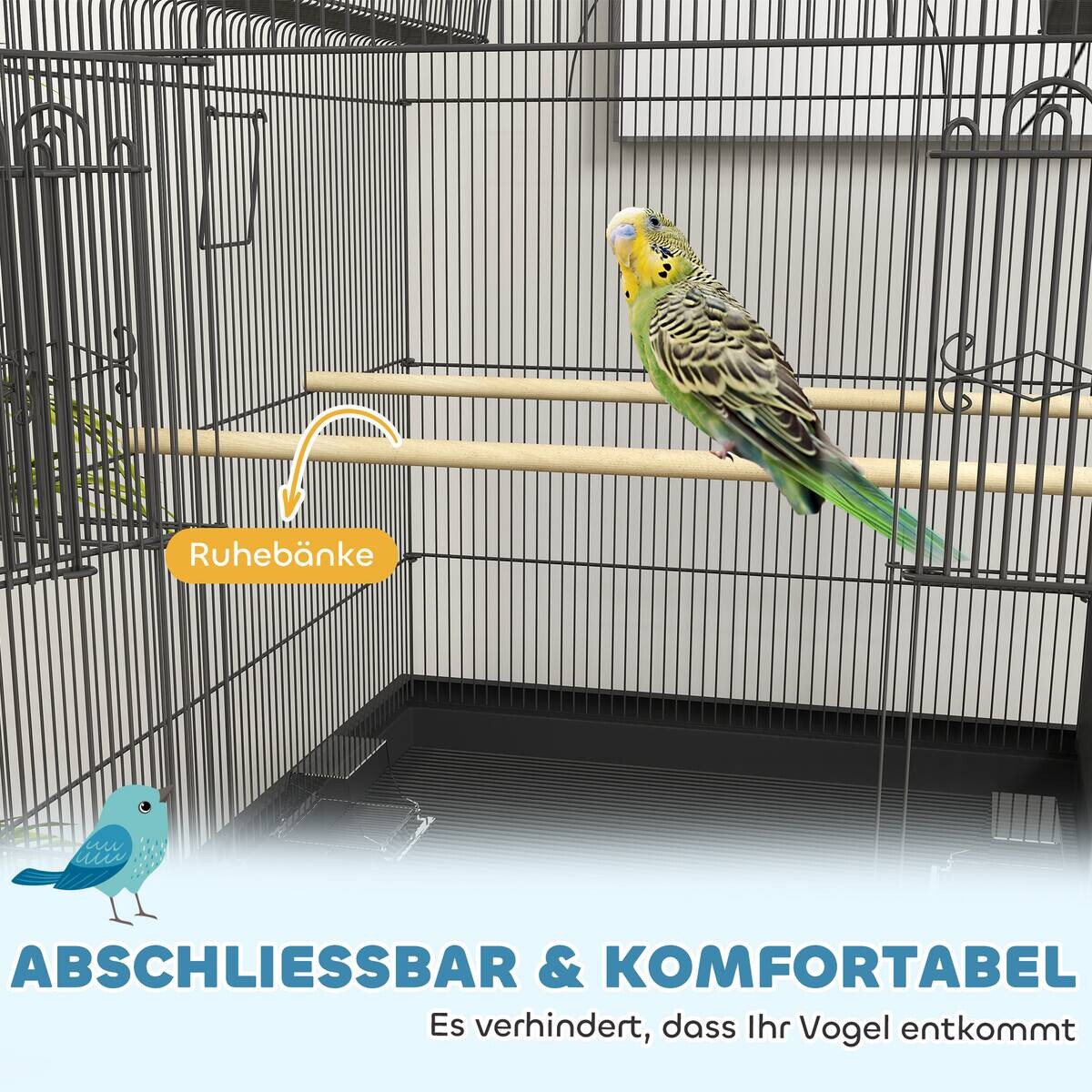 PawHut Vogelkäfig schwarz Stahl B/H/L: ca. 53x144x63 cm