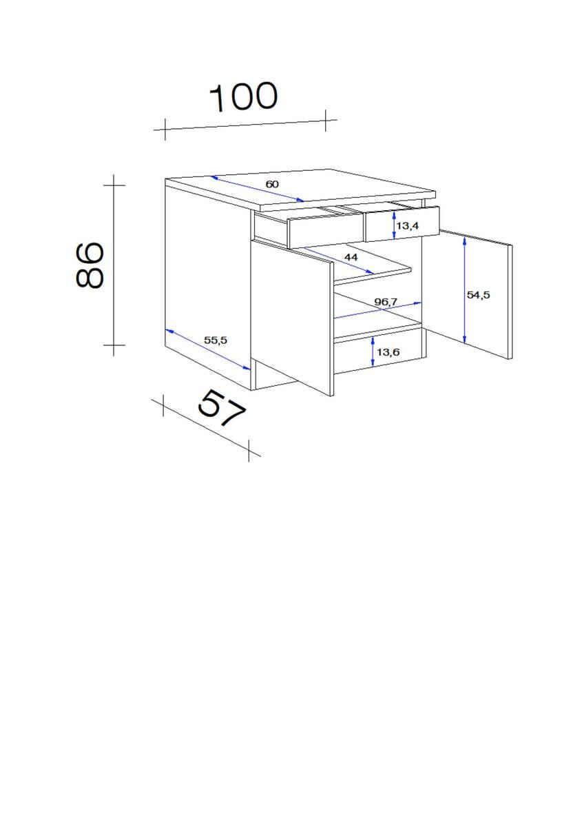 Unterschrank Valero weiß Hochglanz B/H/T: ca. 100x86x60 cm