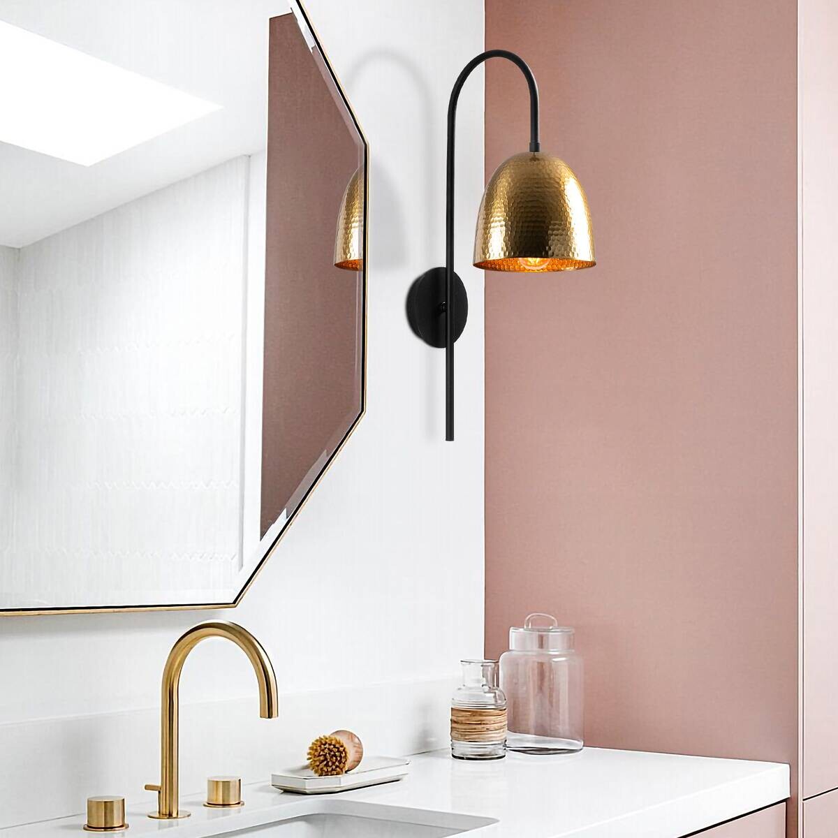 Opviq Wandleuchte schwarz Metall B/H/L: ca. 24x57x16 cm E27 1 Brennstellen