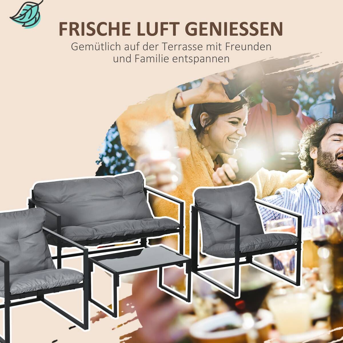 Outsunny Gartensitzgruppe schwarz Polyester B/H/L: ca. 70x67x114 cm