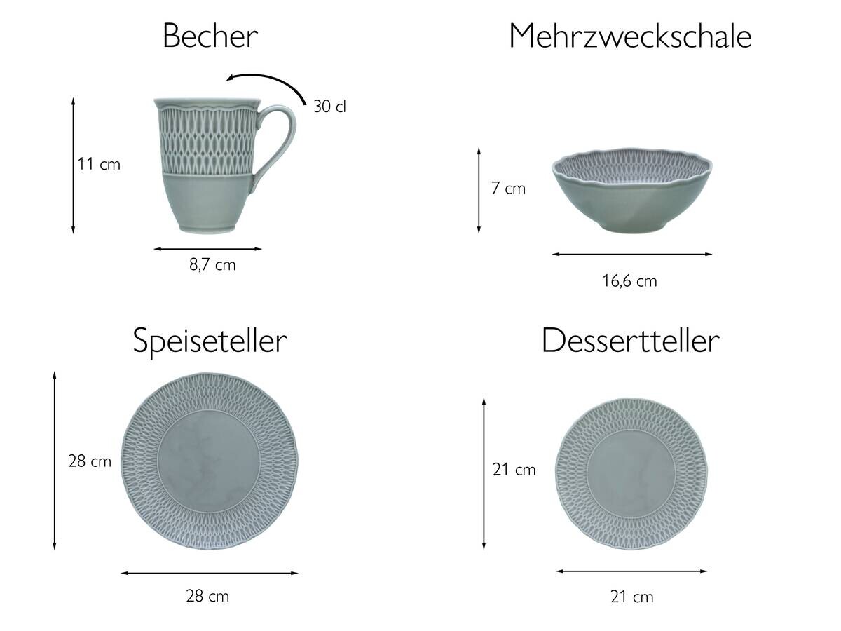 CreaTable Kombiservice Sofia grau Porzellan 16 tlg.
