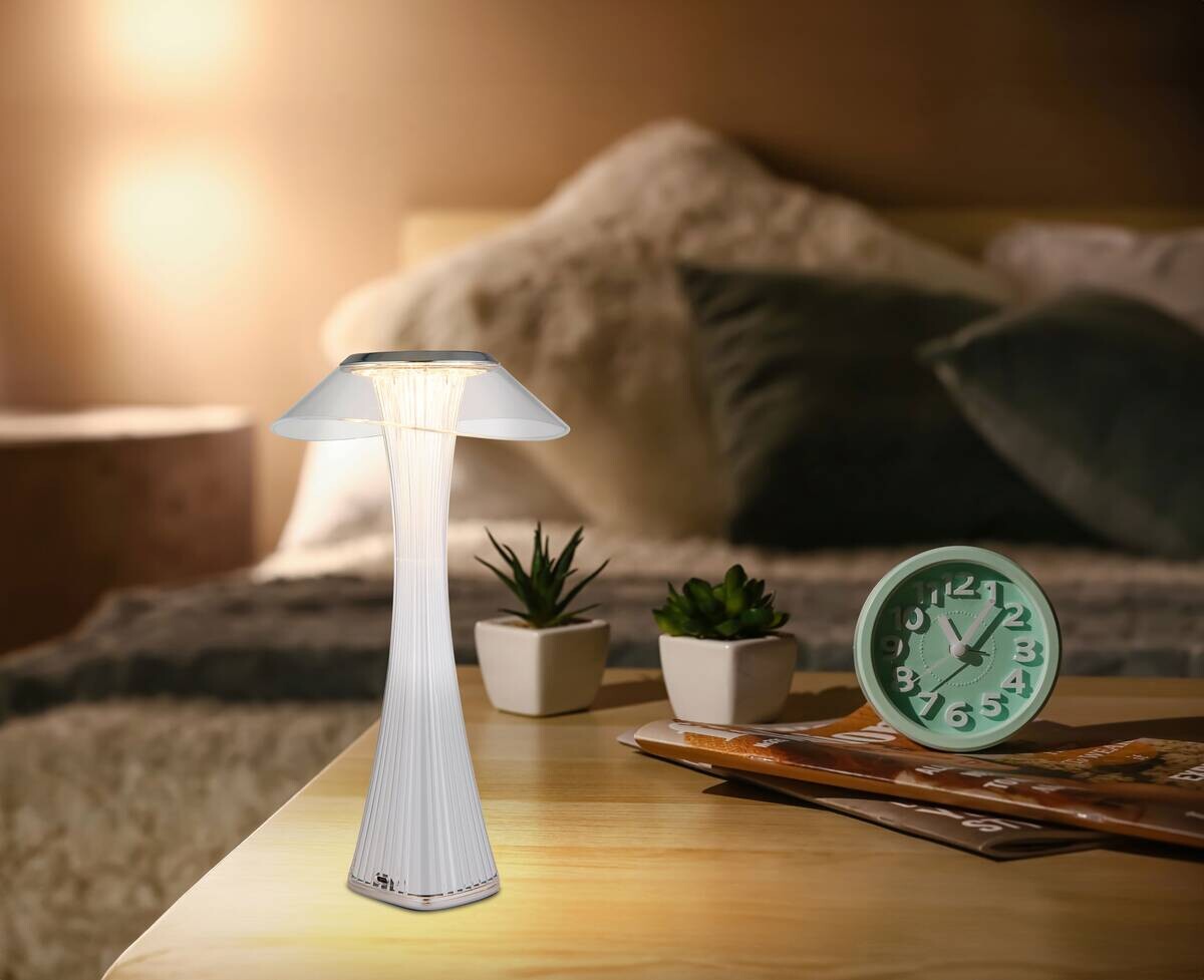 GLOBO Tischleuchte weiß klar Chrom Acryl Kunststoff H/D: ca. 27,4x15,1 cm 1 Brennstellen