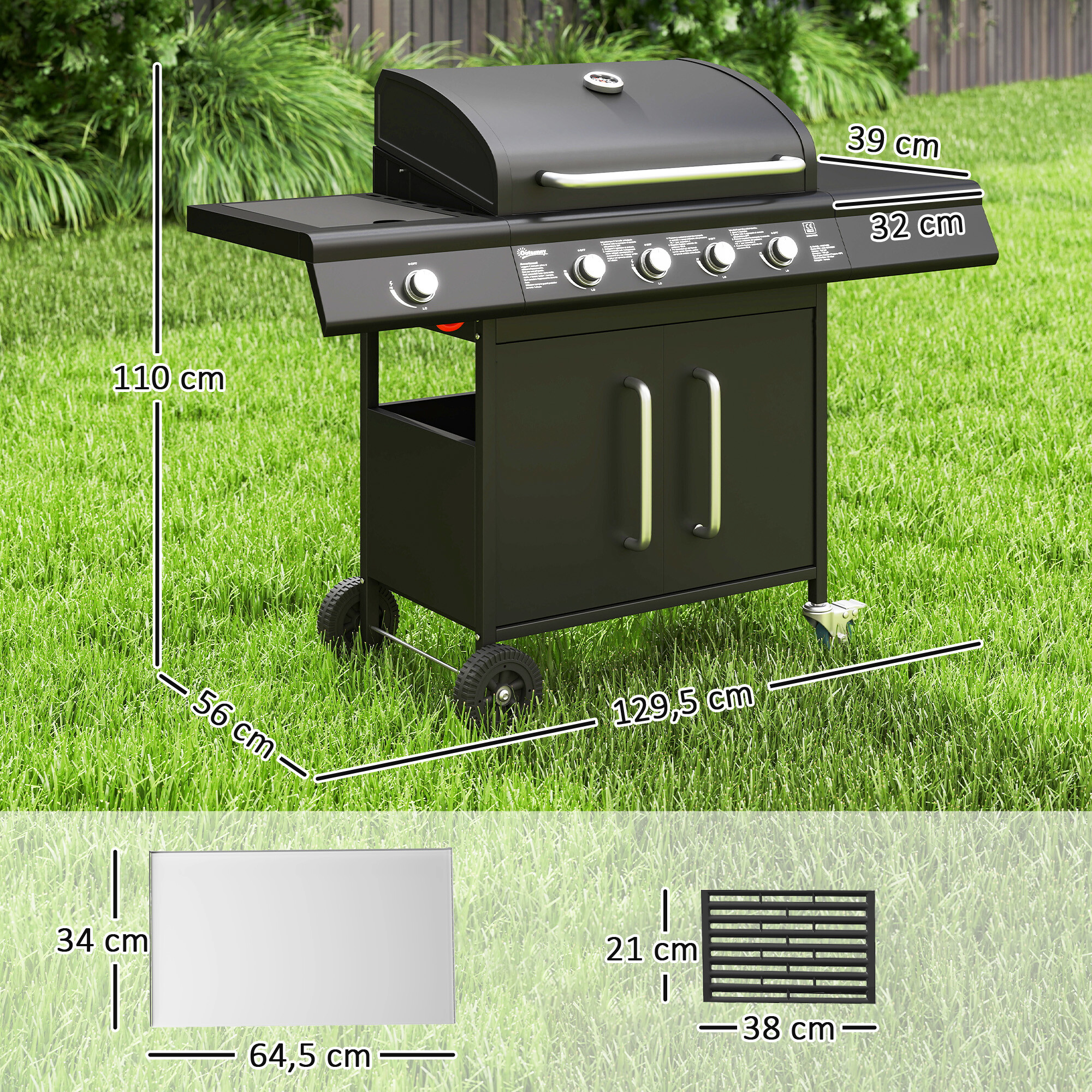 Outsunny Gasgrill Edelstahl B/H/L: ca. 56x110x129,5 cm