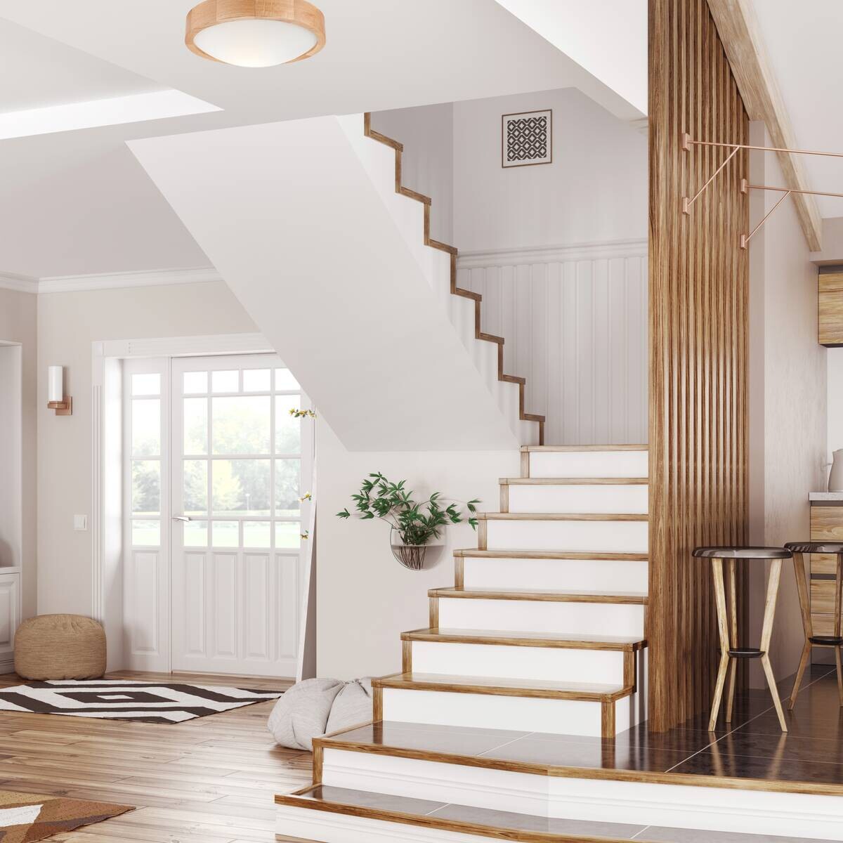 Lamkur Deckenleuchte Anello Eiche Glas Holz H/L: ca. 8x27 cm E27 1 Brennstellen