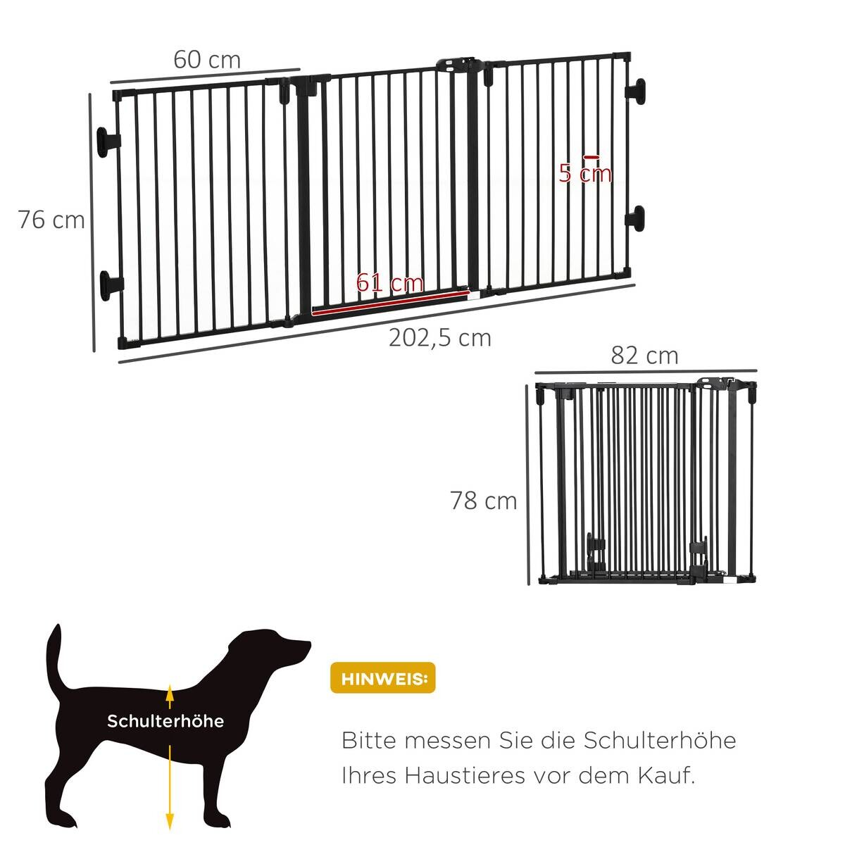 PawHut Hunde-Schutzgitter schwarz Kunststoff B/H/L: ca. 2x202,5x76 cm