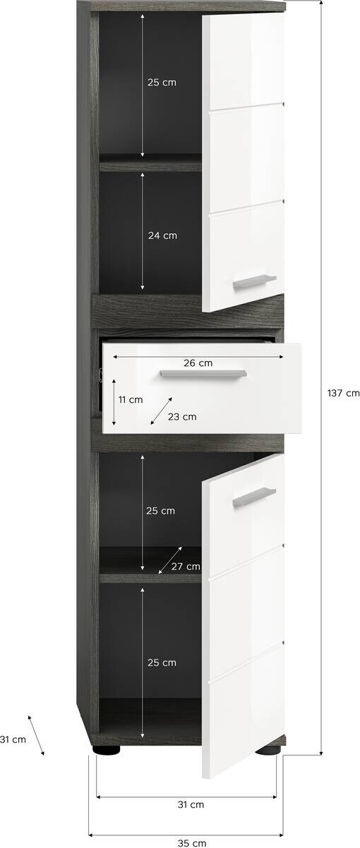 Badezimmer-Set BLAKE Rauchsilber Nachbildung weiß Hochglanz B/H/T: ca. 110x191x34 cm
