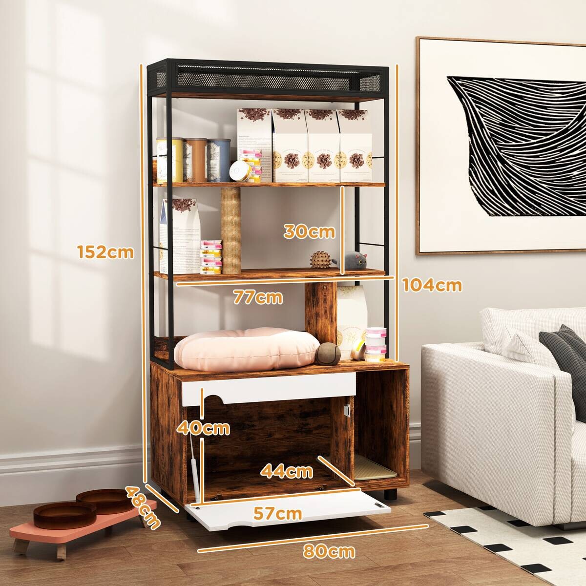 PawHut Katzenklo Schrank braun Stahl B/H/L: ca. 48x152x80 cm