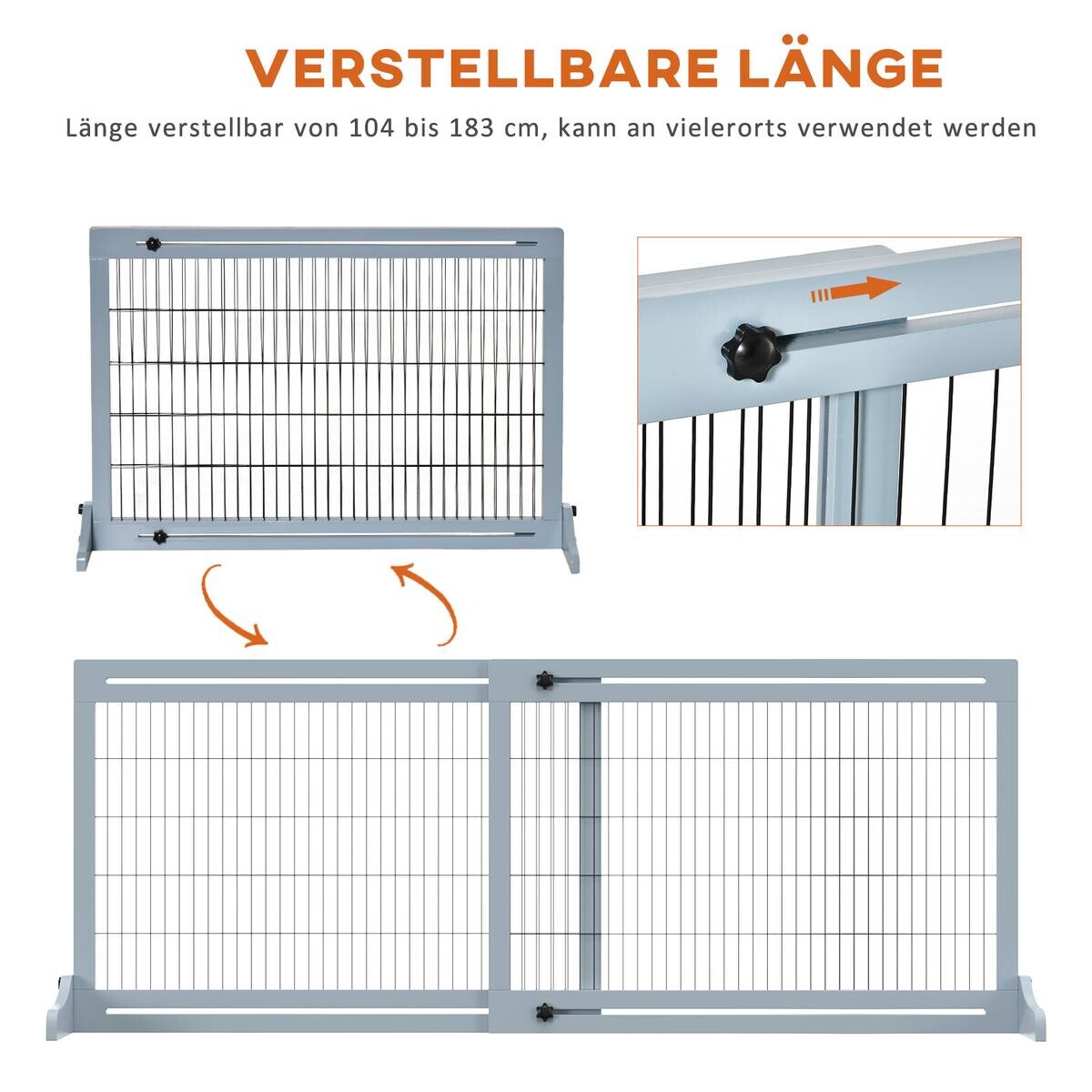 PawHut Hunde-Schutzgitter grau Kiefer B/H/L: ca. 36x183x69 cm