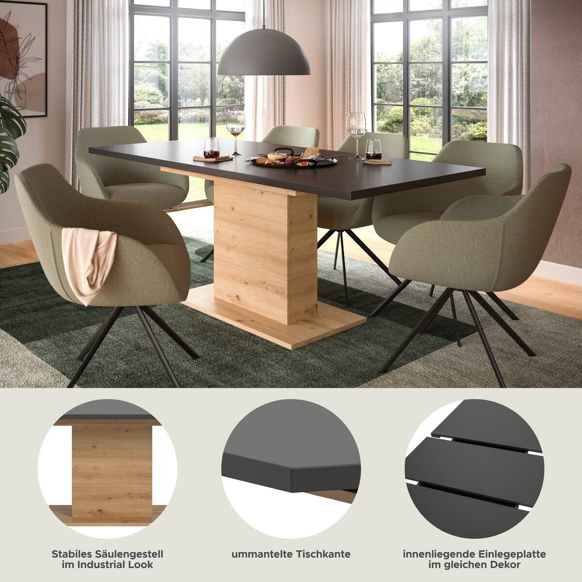 Esstisch MOTION grau Artisan Nachbildung B/H/T: ca. 150x76x90 cm