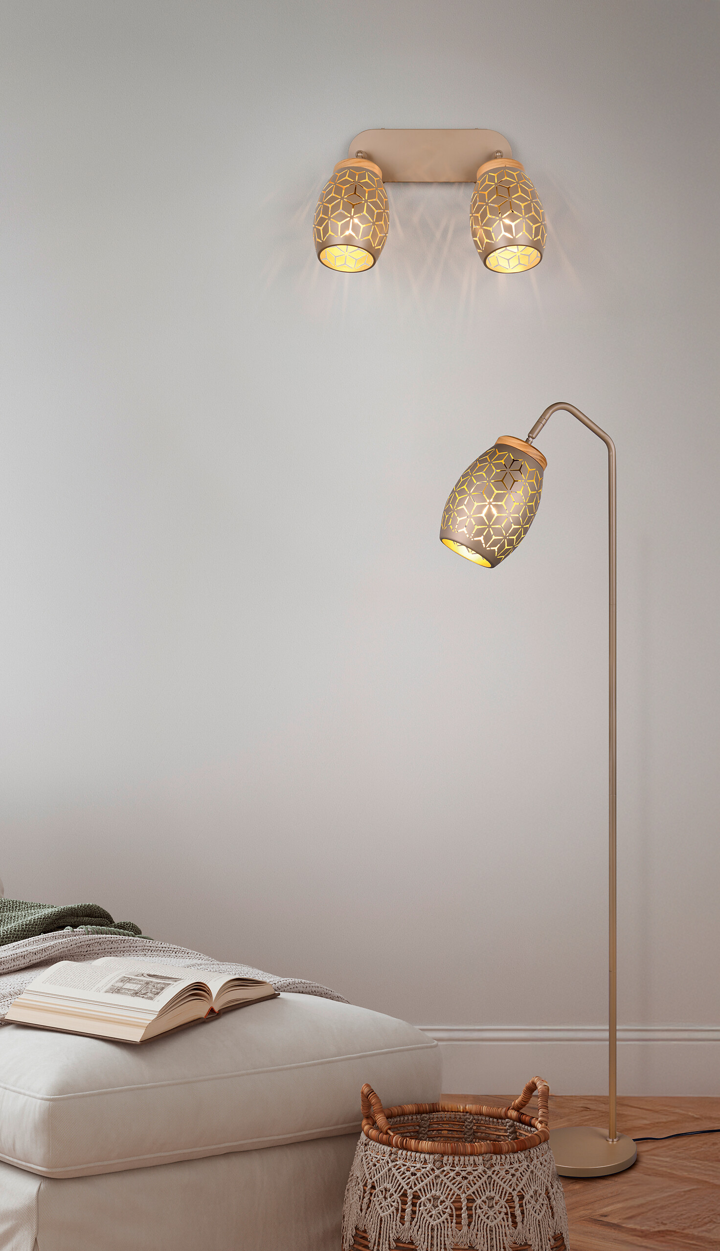 Reality Leuchten Spots Bidar kaffee gold Metall B/H/L: ca. 28x27x12 cm E14 2 Brennstellen