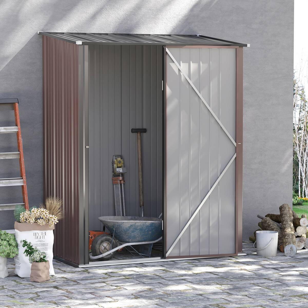 Outsunny Gartenhaus braun B/H/L: ca. 94,5x196x161,5 cm