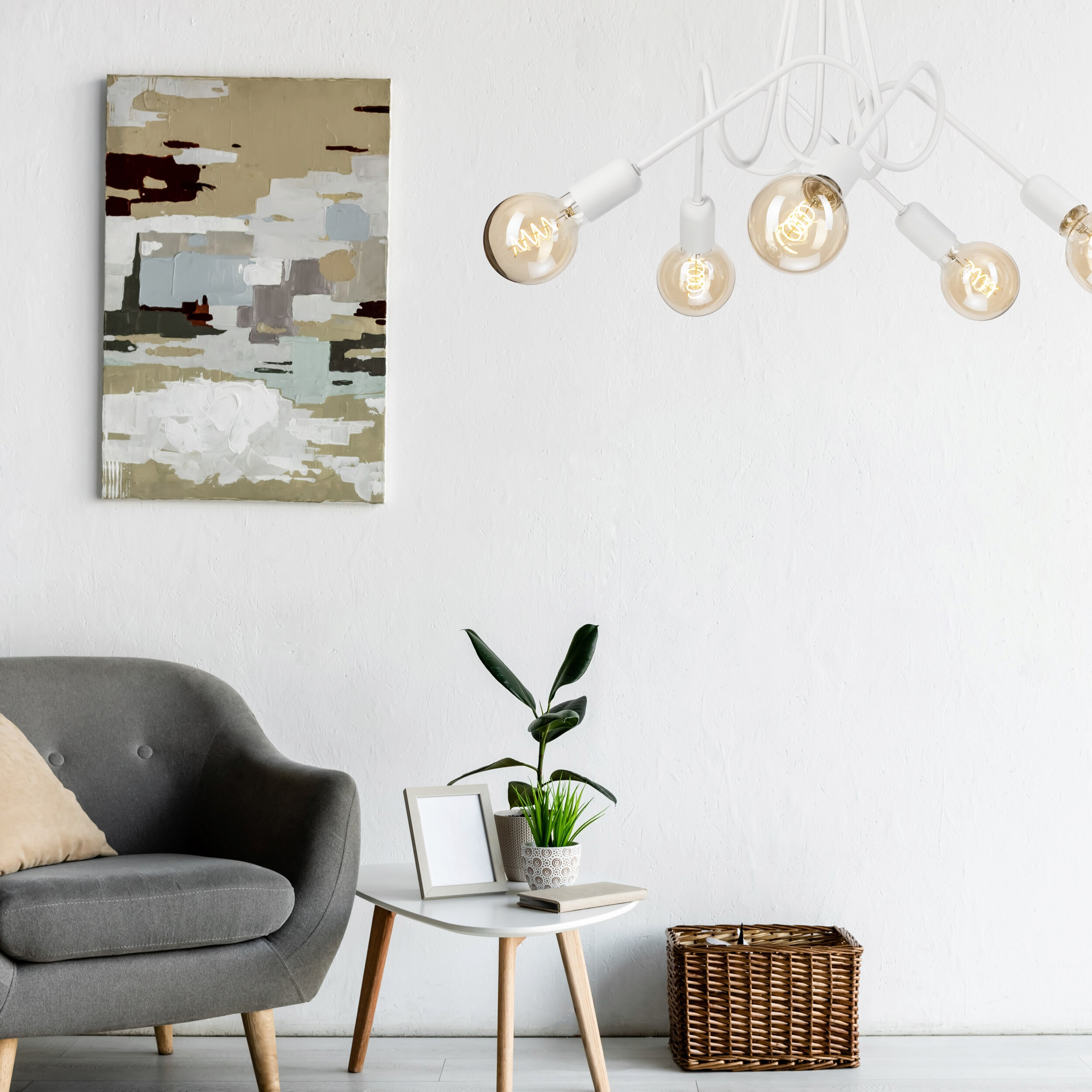 Lamkur Kronleuchter weiß Stahl B/H/L: ca. 39x54x54 cm E27 5 Brennstellen