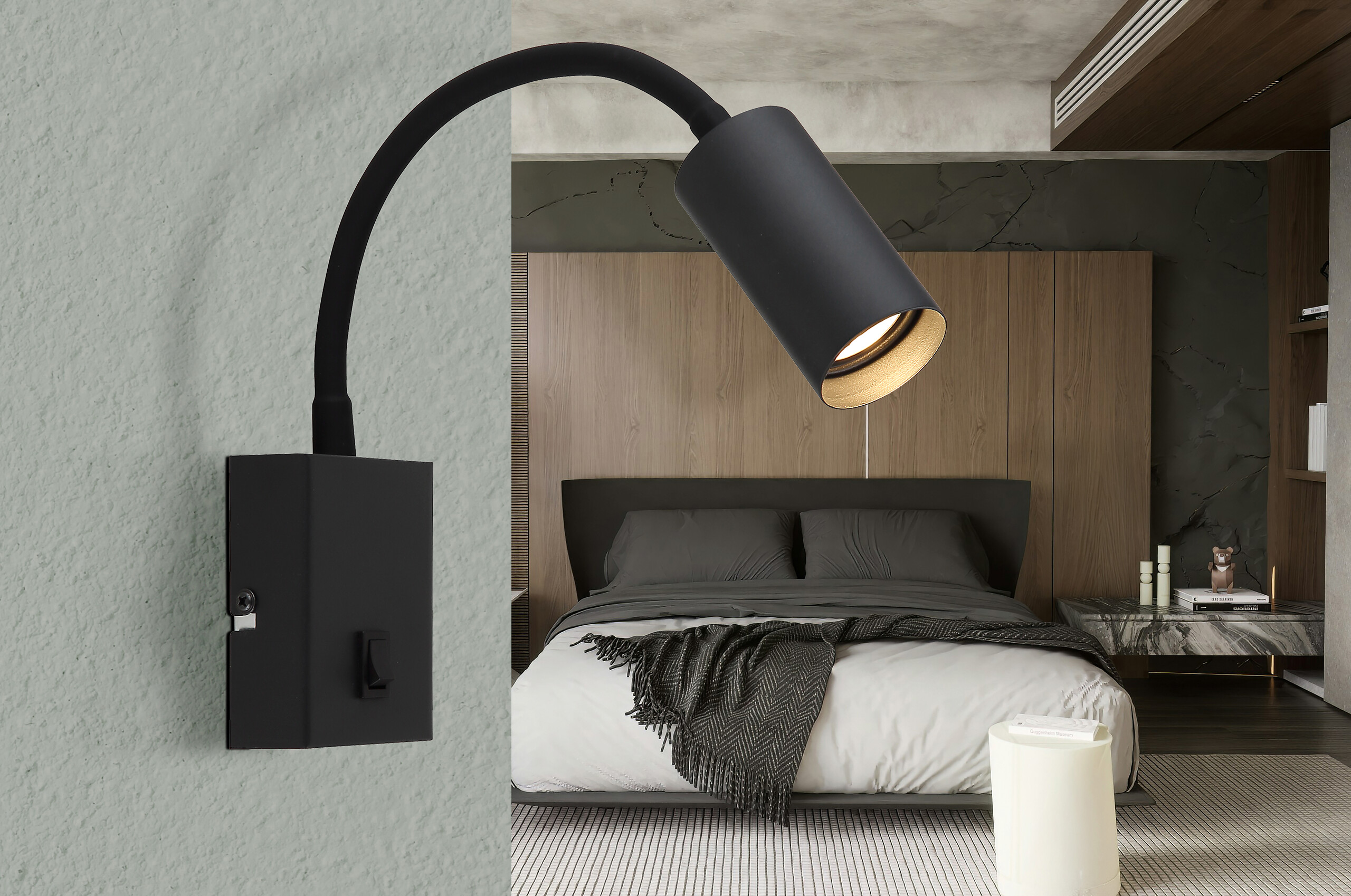 GLOBO Wandleuchte schwarz Chrom Kunststoff Metall Aluminium B/H/L: ca. 8,5x20,5x9 cm