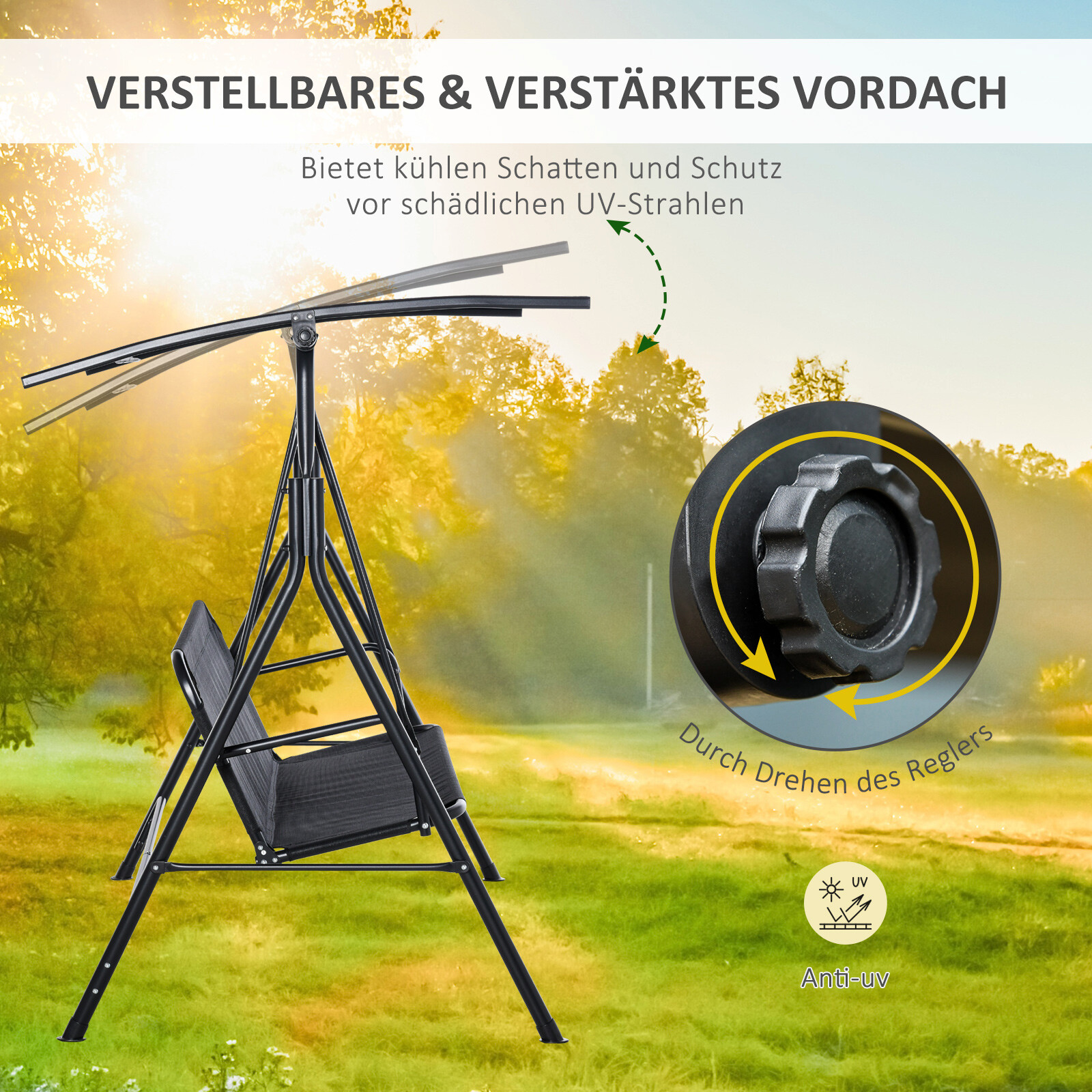 Outsunny Hollywoodschaukel schwarz Metall B/H/L: ca. 110x155x172 cm