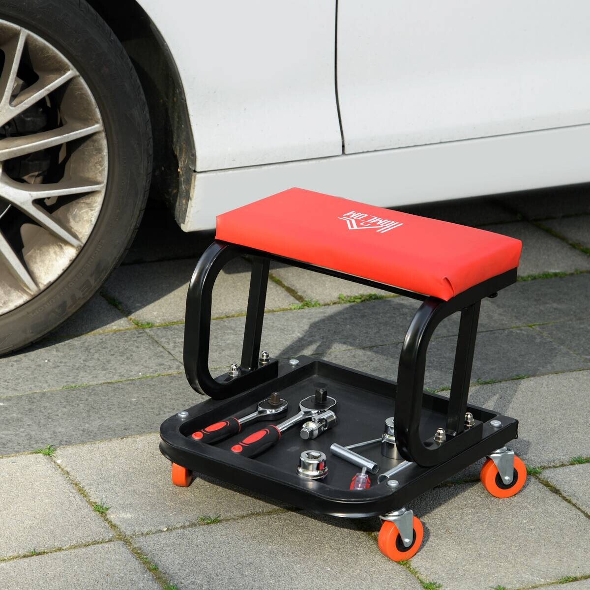 Werkstatthocker rot B/H/L: ca. 35x37x38 cm