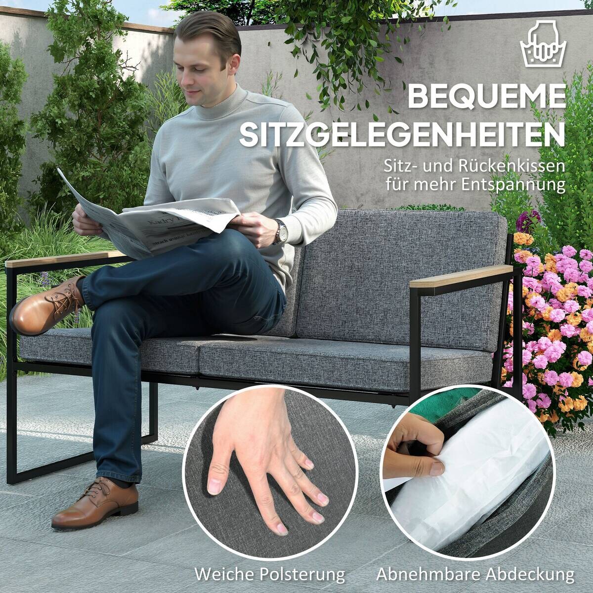 Outsunny Gartenmöbel Set grau Metall B/H/L: ca. 72x69,5x126 cm