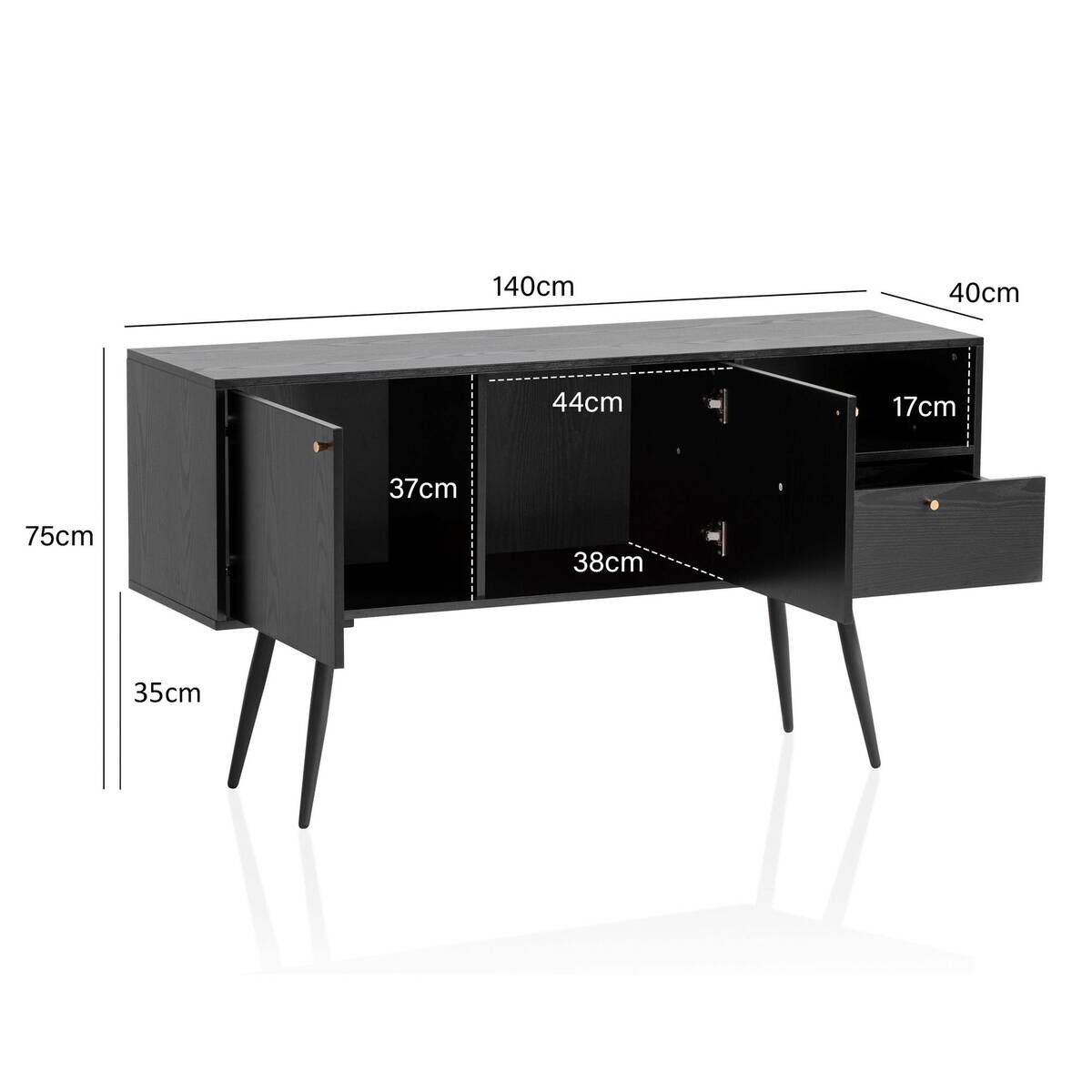 Sideboard schwarz B/H/T: ca. 140x75x40 cm