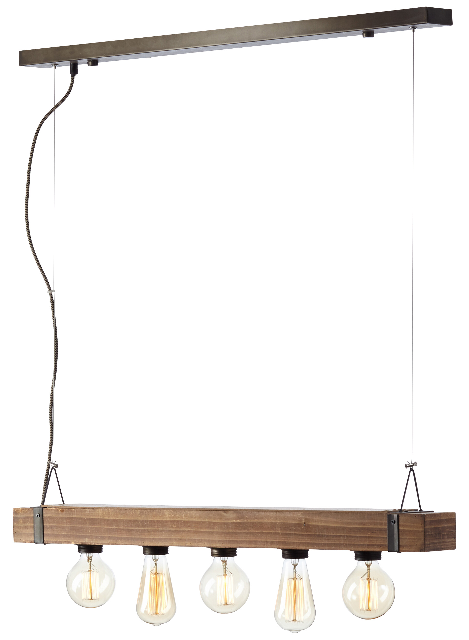 Brilliant Pendelleuchte Woodhill 93725/76 schwarz braun Metall Holz B/H/T: ca. 80x110x8 cm E27 5 Brennstellen